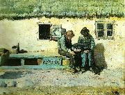 Christian Krohg to fiskere pa en bank faran staldlangen i brondums gard oil painting on canvas